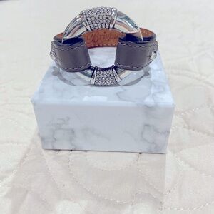 Brighton Gray Leather Bracelet with Sparkling Silver Accents